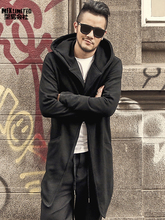 Autumn winter long stretch cotton fleece men coat men slim casual fashion thick black cardigan with hat men European style 2024 - buy cheap