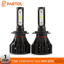 Partol H4 LED Headlight Bulbs Hi-Lo Beam 72W 8000LM COB Chip H7 H11 Automobile LED Headlamp 9005 9006 H1 H3 Car Lights 6500K 12V 2024 - купить недорого