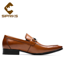 Sipriks-zapatos de vestir de cuero genuino para hombre, sin cordones calzado clásico, puntiagudos, planos, para negocios 2024 - compra barato