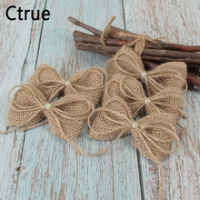 10pcs/lot Jute Burlap Hessian bow with Artificial bead Vintage Wedding Decoration Handmade Craft DIY christmas decoration 2024 - buy cheap