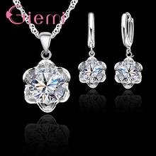 Beautiful Flower-shaped Jewelry Sets Solid 925 Sterling Silver Crystal Wedding Pendants Necklaces Earring Sets For Women Ladies 2024 - buy cheap