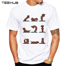 2019 TEEHUB Men's Fashion Dachshund yoga Printed Short Sleeve T-Shirt Hipster O-neck Design Tops Cool Desgin Tee 2024 - buy cheap