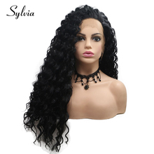 Sylvia 1b натуральные черные волнистые кудрявые синтетические кружевные передние парики Свободный пробор длинные черные термостойкие волоконные волосы для женщин 2024 - купить недорого