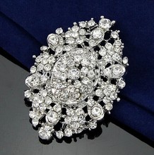 2.4 Inch Vintage Look Rhodium Silver Flower Brooch with Clear Rhinestone Crystals 2024 - buy cheap