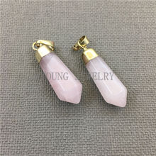My0241 pingente com ponta de ponta em cristal rosa cristalino com tampa em camadas cor ouro puro 2024 - compre barato