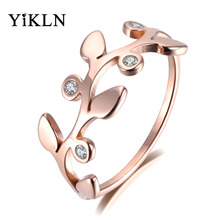 Yikln anel de strass com folhas em ouro rosa, joia original para meninas, aço inoxidável, anéis de aniversário de bague yr19produto 2024 - compre barato