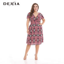 DEXIA Short Sleeve Summer Dress Women V Neck Print Loose Casual Vestido Large Size Elegant Lady Plus Size Bohemian Dress RUS011 2024 - buy cheap