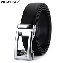 WOWTIGER black Silver Luxury Cowhide leather 3.5cm Fashion Designer Belts for Men Sliding Automatic Buckle Ratchet Men Belt 2024 - buy cheap