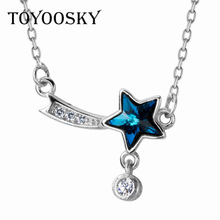 Toyota osky colar de prata esterlina 925, colar feminino com estrela de cristal azul, colar de estrela de cinco pontas, joia de corrente 2024 - compre barato