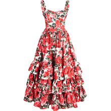 Roosarsee-vestido de baile feminino vermelho, moda passarela, sexy, costas nuas, estampa floral, com babado, alça de verão 2024 - compre barato