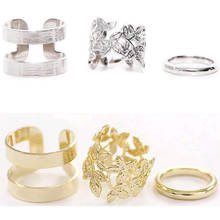 3 шт./компл. Модные женские золотистые металлические кольца средней длины с разным дизайном в виде листьев 2024 - купить недорого