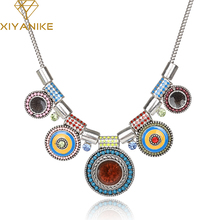 Choker Necklace Fashion Ethnic Collares Vintage Silver Plated Colorful Bead Pendant Statement Necklace For Women Jewelry N142 2024 - buy cheap