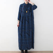 Johnature 2020 Spring Women Cotton Linen Dresses New Vintage Loose Large Size Print Stand Collar Irregularity Long Dresses 2024 - buy cheap