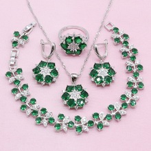 Green Semi-precious Silver Color Jewelry Sets For Women Earrings Bracelet Pendant Necklace Ring Gift Box 2019 New 2024 - buy cheap