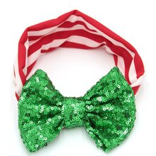 9pcs/lot 5'' Big Messy Sequin Bow Striped Headband Christmas Hairbands Hair Accessories 2024 - buy cheap