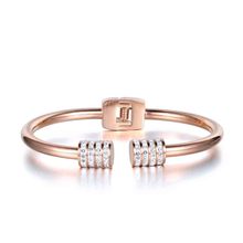 JeeMango New Design Rhinestone Cuff Bangles & Bracelets Jewelry Rose Gold Color Stainless Steel Wedding Bangle For Women B17053 2024 - buy cheap