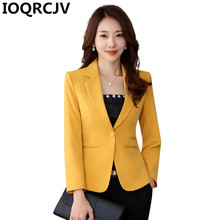 2019 Women's Blazer Yellow Long Sleeve Blazers Notched Collar One Button Coat Slim Office Lady Jacket Female Suit Blazer Top 655 2024 - buy cheap