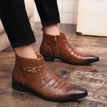 2019 botas Chelsea para hombre de Primavera/invierno, botines de moda de estilo británico, zapatos casuales de cuero genuino Brogues negros botines 2024 - compra barato