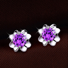 New Product Launch Distribution: New Fashion Earrings Queen Beautiful Shiny Flower Purple Crystal Stud Earrings For Women 2024 - buy cheap