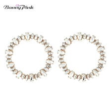 Banny Pink Gold Silver Color Geometrical Studs Earrings For Women Luxury Crystal Statement Post Earrings Elegant Circle Earrings 2024 - buy cheap