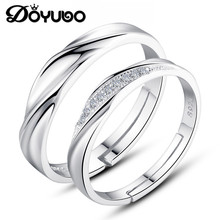 DOYUBO-anillos de moda para amantes de la Plata de Ley 925 auténtica, con circón cúbico blanco, anillos de boda para parejas, joyería VB235 2024 - compra barato