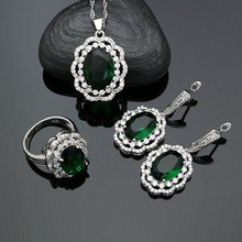 Conjuntos de joyas de plata 925 para mujer, aretes de cristal blanco de circonia cúbica verde Natural, conjunto de collar y anillo para boda 2024 - compra barato