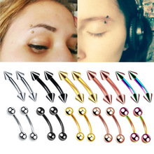 MODRSA 2pcs/lot Double Spike Ball Eyebrow Ring Anodized Curved Barbell Eyebrow Ring Stainless Steel Helix Piercing Body Jewelry 2024 - buy cheap