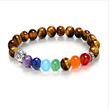 7 chakra reiki arco-íris contas de pedra pulseira buda cabeça cura equilíbrio roxo lava yoga contas estiramento pulseira jóias 2024 - compre barato