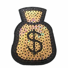 10 Pieces lot New Arrival Gold Money Bag Patches Iron on Sequined Patches Clothes Decorated Accessory DIY Applique Dollar Bag 3D 2024 - buy cheap