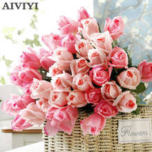 Flores artificiais com rosas frescas e toque real, 9 familiar, 8 cores, decorações para festa de casamento ou aniversário, 45cm 2024 - compre barato