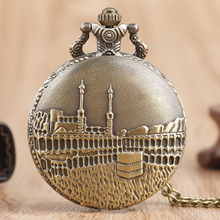 Relógio de bolso castelo clássico masculino e feminino, colar antigo de quartzo com pingente e corrente para relógio de aniversário 2024 - compre barato