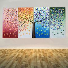 Hand Painted Modern Abstract Oil Painting on Canvas 4pcs Colorful Tree Canvas Painting Wall Art Picture Painting for Living Room 2024 - buy cheap