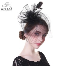 WELROG Elegant Ladies Banquet Hats Fascinators Headwear Fancy Feather Pillbox Hats Formal Occasion Women Derby Dress Headdress 2024 - buy cheap