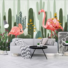 Papel tapiz de flamencos con Cactus, rollos de papel de pared para pared del dormitorio, calcomanía de arte, papel pintado con foto 3d, naturaleza, Cactus, murales de flores 2024 - compra barato