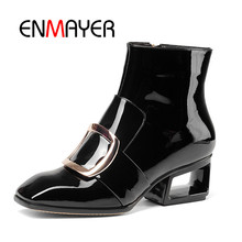 ENMAYER Women High Heels Ankle boots Shoes Women Size 34-39 Round Toe Thick heels Cow Leather Causal Shoes Metal Zipper CR998 2024 - buy cheap