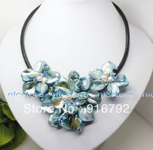 free P&P *******18inches blue mother of pearl shell white pearl flower pendant necklace 2024 - buy cheap