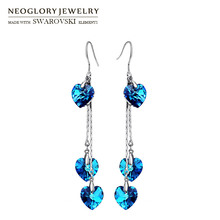 Neoglory Austria Crystal Long Drop Earrings Blue Heart Shaped Alloy Plated Romantic Fashion For Women Love Classic Gift 2024 - buy cheap