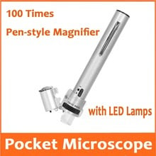 100X Metal Pen-type LED Illuminated 100 times Adjustable Zoom magnifier Pocket microscope Reading Magnifying Glass light Loupe 2024 - buy cheap