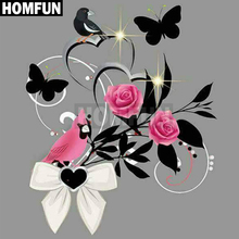 HOMFUN-pintura de diamante 5D DIY "pájaros y flores", bordado 3D con diamantes de imitación cuadrados o redondos, estilo punto de cruz 5D, decoración del hogar, A00210 2024 - compra barato