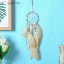 Atrapasueños Natural de cáñamo hecho a mano, Red de atrapasueños de encaje con plumas, colgante para decoración de pared de boda, coche y hogar, AMOR0054 2024 - compra barato