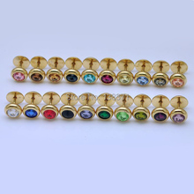 Factory price high quality 8mm 20 colors Rivoli stones yellow Gold titanium steel Men Punk screw stud earrings 2024 - buy cheap