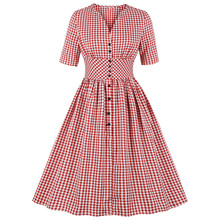 Vestido xadrez vermelho retrô audrey hepqueimar, vestido de verão 2019, túnica casual feminina plus size 4xl, vestido para festa vintage 2024 - compre barato