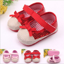 2015 Fashion Bling Baby Crib Shoes Soft Sole Newborn Shoes Prewalker Bowknot Infants Girls Princess Shoes 2024 - buy cheap