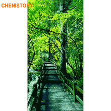 Chenistory-pintura por números de árvores verdes, arte para parede, pintura a óleo sobre tela, para sala de estar, 60x120cm 2024 - compre barato
