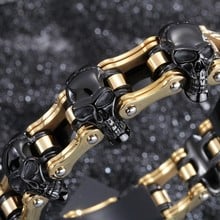 Punk Style 316L Stainless Steel Men Bracelet  Yellow  Gold  Hand Link Black Skull Bike  Motocycle Chain Bracelets 2024 - buy cheap