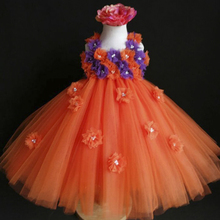 Vestido tutu de laranja e roxo com flores, vestido de menina laranja, crianças, bebê, festa de aniversário, vestido tutu, ótimo para retrato para o feriado pt129 2024 - compre barato