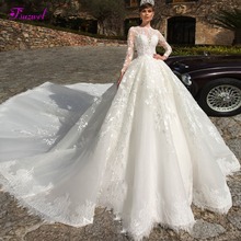 New Glamorous Appliques Royal Train A-Line Wedding Dresses 2020 Fashion O-neck Long Sleeve Vintage Bride Gown Vestido de Noiva 2024 - buy cheap