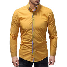2018 new best selling men's shirts double-layer collar door edging men's casual slim long-sleeved shirt solid color long-sleeved 2024 - buy cheap
