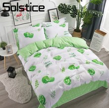 Solstice Home Textile King Queen Twin Bedding Sets Girls Kid Teen Bed Linens Green Lemon White Duvet Cover Pillowcase Flat Sheet 2024 - buy cheap