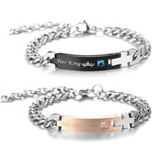 His Queen Her King Couple Bracelets Stain Steel Crystal Charm Bangle For Women Men Fashion Jewelry Birthday Gift 2024 - buy cheap